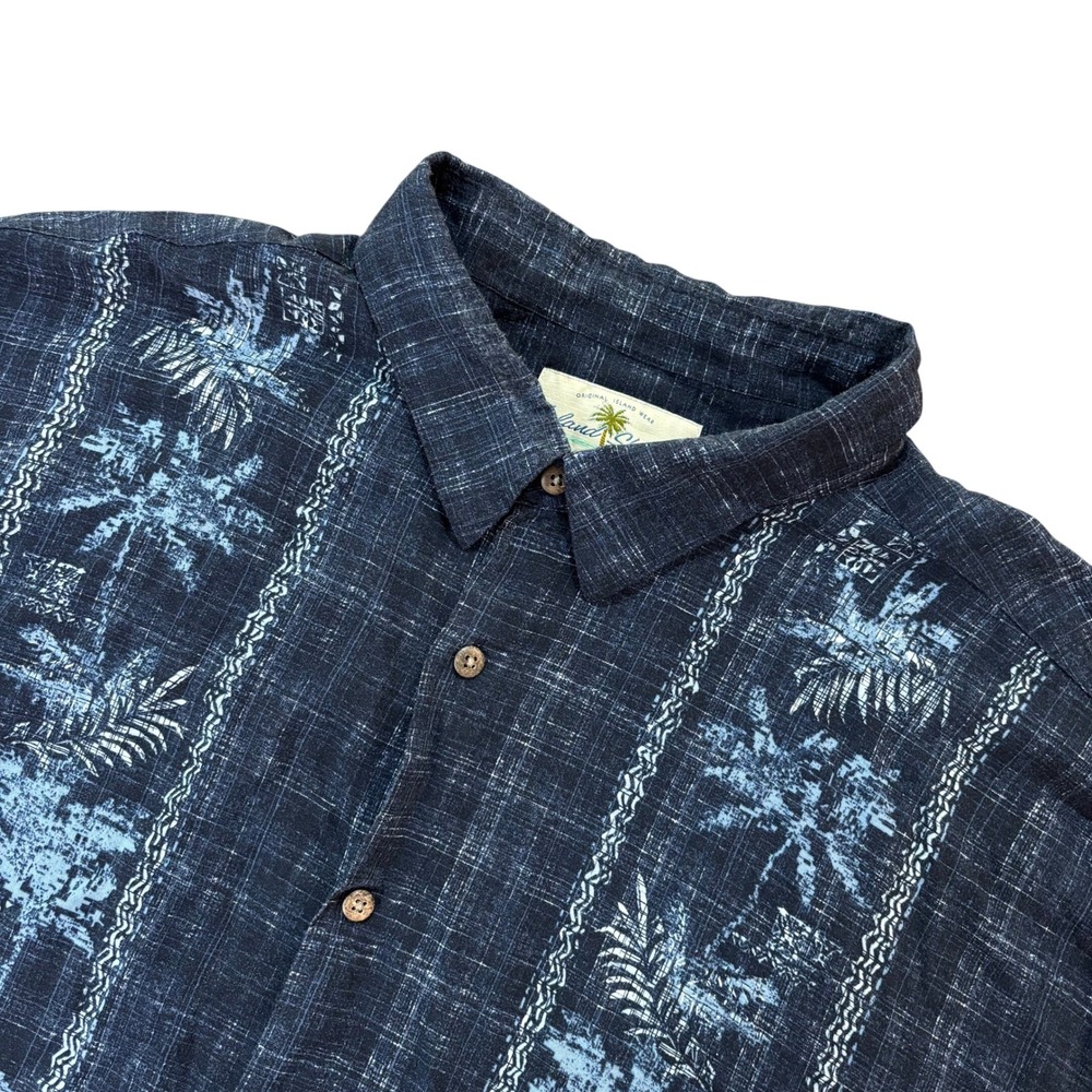 ISLAND SHORES Hawaiian Shirt‎ Mens XXL Blue Palm Tree Rayon Camp Button Front